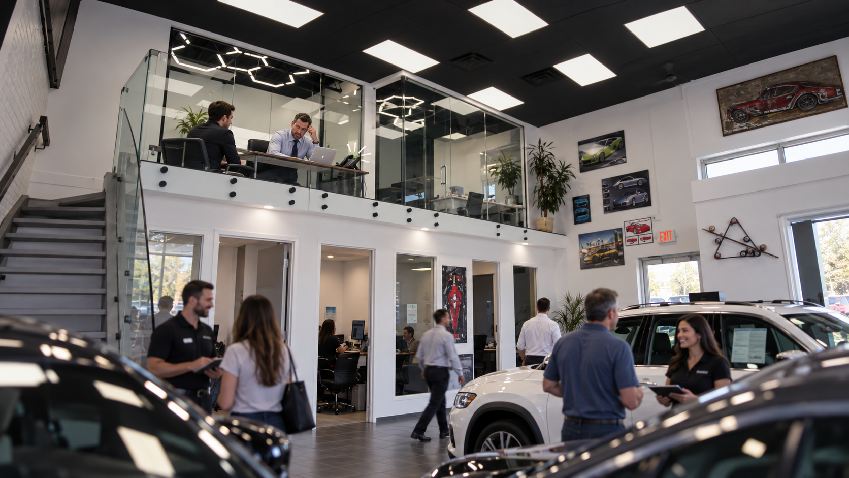 A dealership team helping customers and managing inquiries